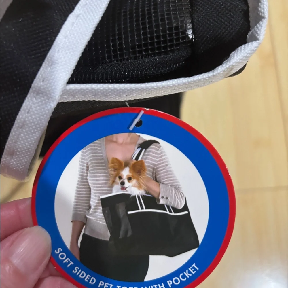 Black and White Soft Sided Pet Tote with Pocket
